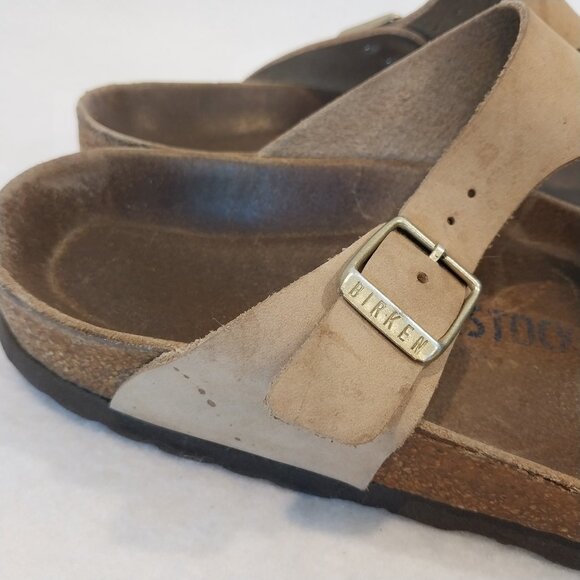 Birkenstock Sandals Women 5 5.5 Beige Gizeh Birko Flor Thong Slip On Flats EU 36 - Picture 8 of 13